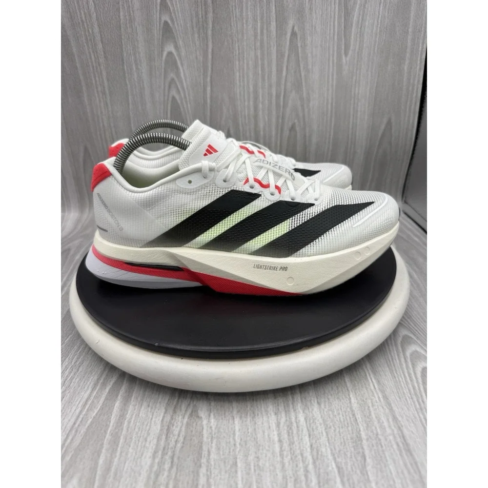 adidas Adizero Boston 13 Mens Sz 8.5 Cloud White Lucid Red Running Shoes JS4932
